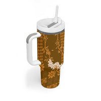 Mokihana Maile and Ilima Leis Tumbler With Handle Alani Hawaiian Tapa Quilt Pattern - Polynesian Pride