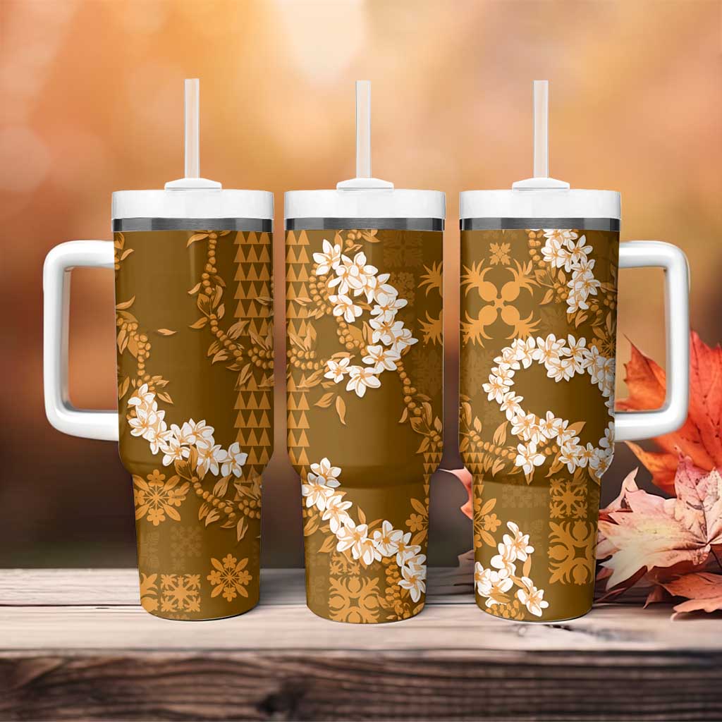 Mokihana Maile and Ilima Leis Tumbler With Handle Alani Hawaiian Tapa Quilt Pattern - Polynesian Pride