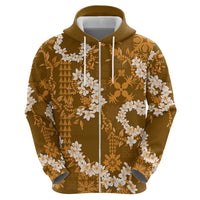 Mokihana Maile and Ilima Leis Zip Hoodie Alani Hawaiian Tapa Quilt Pattern - Polynesian Pride