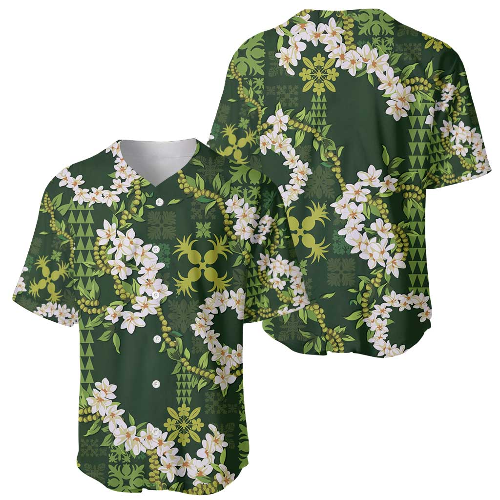 Mokihana Maile and Ilima Leis Baseball Jersey Omaʻomaʻo Hawaiian Tapa Quilt Pattern - Polynesian Pride