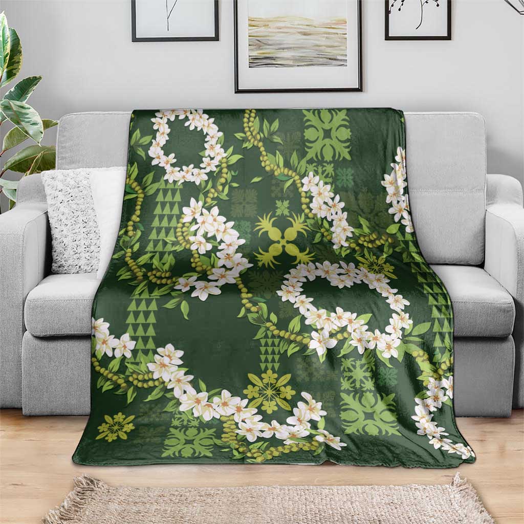 Mokihana Maile and Ilima Leis Blanket Omaʻomaʻo Hawaiian Tapa Quilt Pattern - Polynesian Pride
