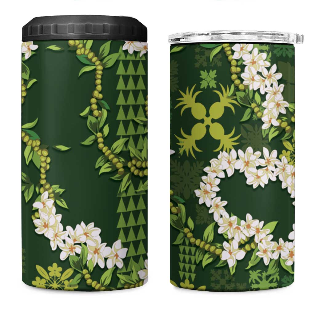 Mokihana Maile and Ilima Leis 4 in 1 Can Cooler Tumbler Omaʻomaʻo Hawaiian Tapa Quilt Pattern - Polynesian Pride