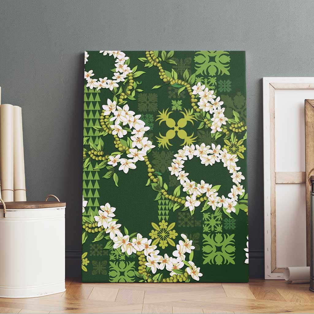 Mokihana Maile and Ilima Leis Canvas Wall Art Omaʻomaʻo Hawaiian Tapa Quilt Pattern - Polynesian Pride