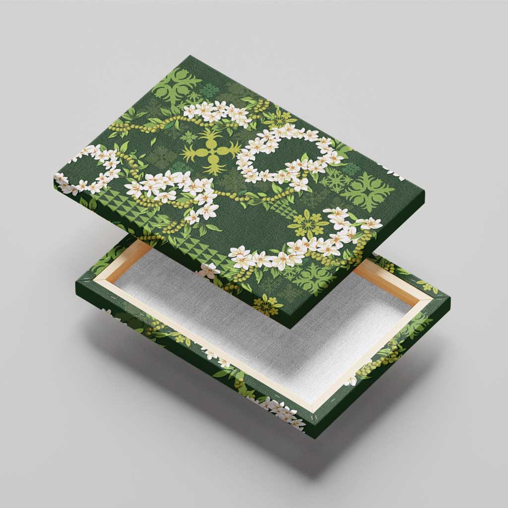 Mokihana Maile and Ilima Leis Canvas Wall Art Omaʻomaʻo Hawaiian Tapa Quilt Pattern - Polynesian Pride