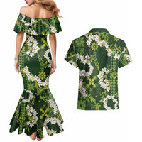Mokihana Maile and Ilima Leis Couples Matching Mermaid Dress and Hawaiian Shirt Omaʻomaʻo Hawaiian Tapa Quilt Pattern - Polynesian Pride