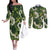 Mokihana Maile and Ilima Leis Couples Matching Off The Shoulder Long Sleeve Dress and Long Sleeve Button Shirt Omaʻomaʻo Hawaiian Tapa Quilt Pattern - Polynesian Pride