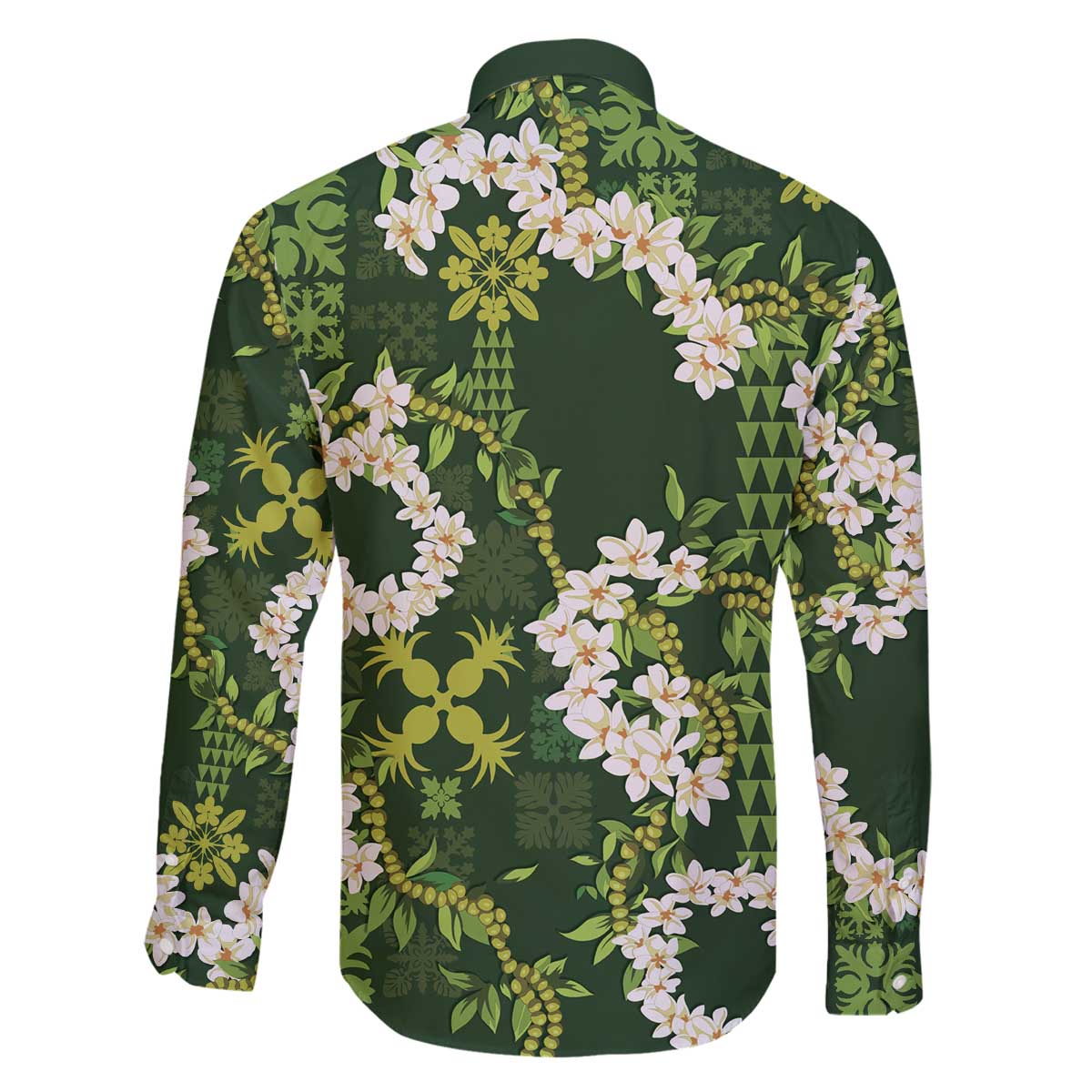 Mokihana Maile and Ilima Leis Family Matching Off The Shoulder Long Sleeve Dress and Hawaiian Shirt Omaʻomaʻo Hawaiian Tapa Quilt Pattern - Polynesian Pride