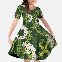 Mokihana Maile and Ilima Leis Family Matching Off Shoulder Maxi Dress and Hawaiian Shirt Omaʻomaʻo Hawaiian Tapa Quilt Pattern - Polynesian Pride