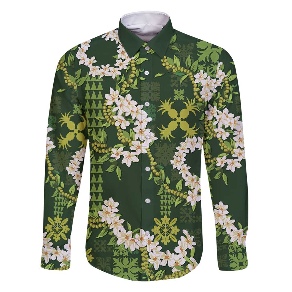 Mokihana Maile and Ilima Leis Family Matching Off Shoulder Maxi Dress and Hawaiian Shirt Omaʻomaʻo Hawaiian Tapa Quilt Pattern - Polynesian Pride