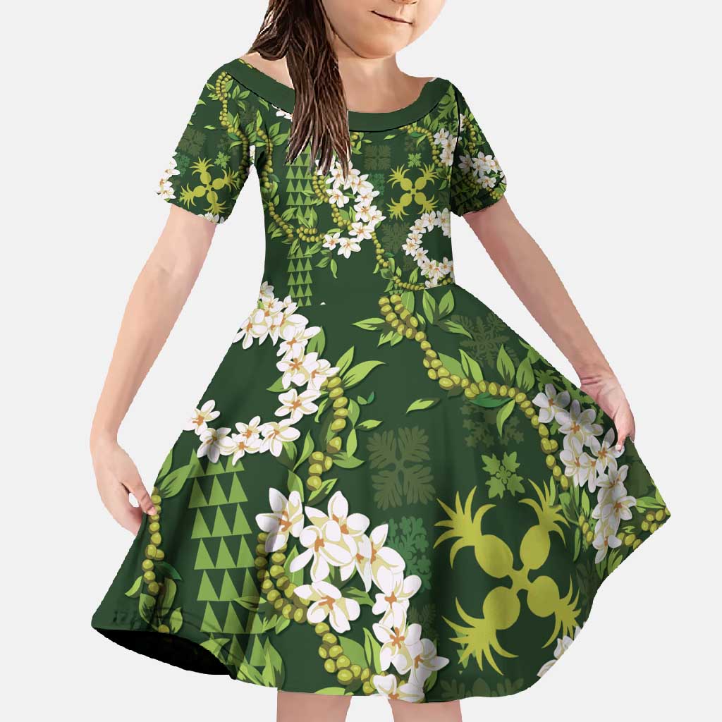 Mokihana Maile and Ilima Leis Family Matching Summer Maxi Dress and Hawaiian Shirt Omaʻomaʻo Hawaiian Tapa Quilt Pattern - Polynesian Pride