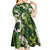 Mokihana Maile and Ilima Leis Kid Short Sleeve Dress Omaʻomaʻo Hawaiian Tapa Quilt Pattern - Polynesian Pride