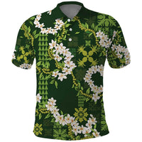 Mokihana Maile and Ilima Leis Polo Shirt Omaʻomaʻo Hawaiian Tapa Quilt Pattern - Polynesian Pride