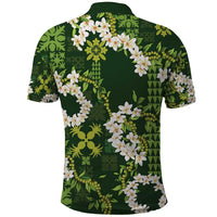 Mokihana Maile and Ilima Leis Polo Shirt Omaʻomaʻo Hawaiian Tapa Quilt Pattern - Polynesian Pride