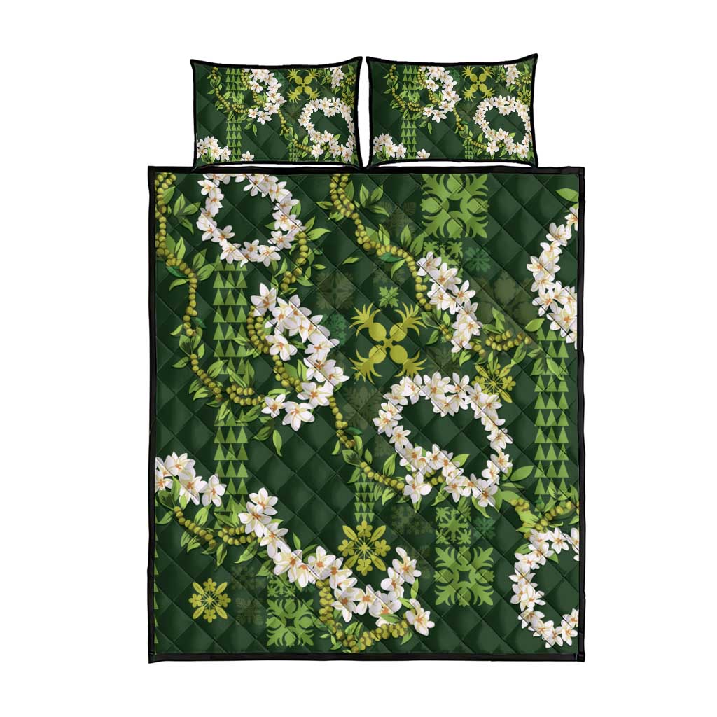 Mokihana Maile and Ilima Leis Quilt Bed Set Omaʻomaʻo Hawaiian Tapa Quilt Pattern - Polynesian Pride