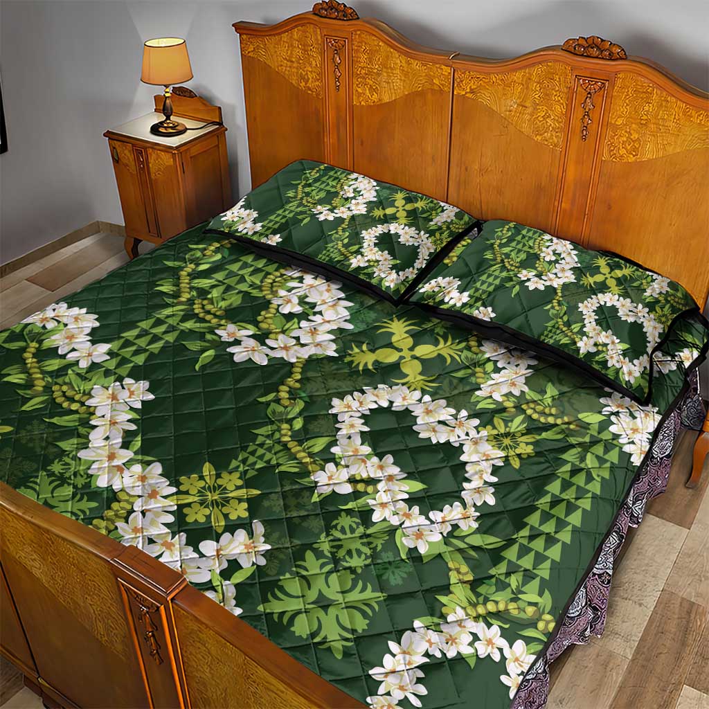 Mokihana Maile and Ilima Leis Quilt Bed Set Omaʻomaʻo Hawaiian Tapa Quilt Pattern - Polynesian Pride