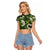 Mokihana Maile and Ilima Leis Raglan Cropped T Shirt Omaʻomaʻo Hawaiian Tapa Quilt Pattern - Polynesian Pride