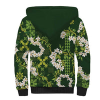 Mokihana Maile and Ilima Leis Sherpa Hoodie Omaʻomaʻo Hawaiian Tapa Quilt Pattern - Polynesian Pride