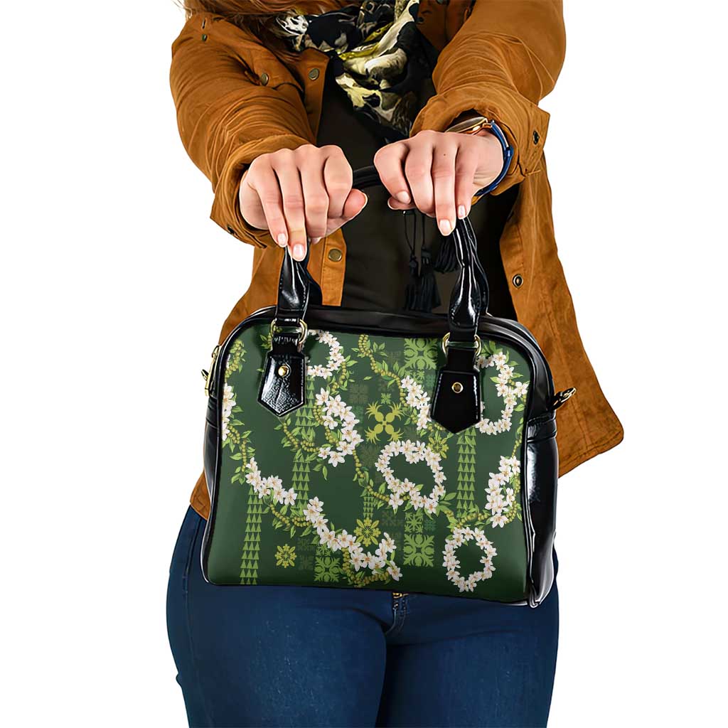 Mokihana Maile and Ilima Leis Shoulder Handbag Omaʻomaʻo Hawaiian Tapa Quilt Pattern - Polynesian Pride