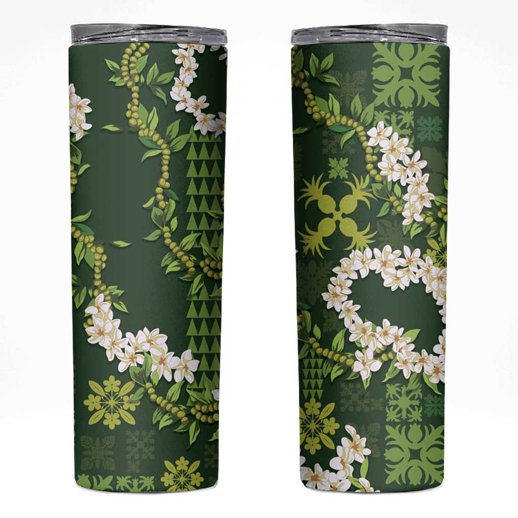 Mokihana Maile and Ilima Leis Skinny Tumbler Omaʻomaʻo Hawaiian Tapa Quilt Pattern - Polynesian Pride