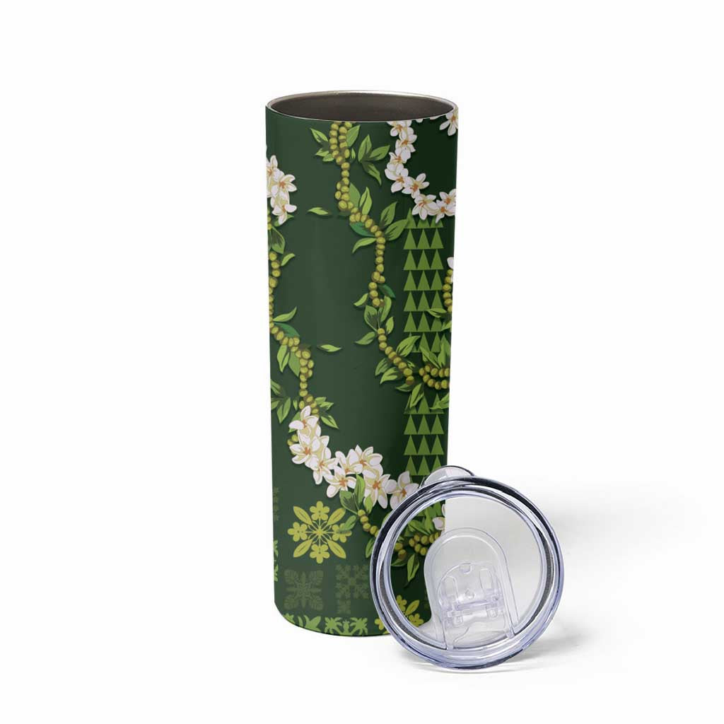 Mokihana Maile and Ilima Leis Skinny Tumbler Omaʻomaʻo Hawaiian Tapa Quilt Pattern - Polynesian Pride