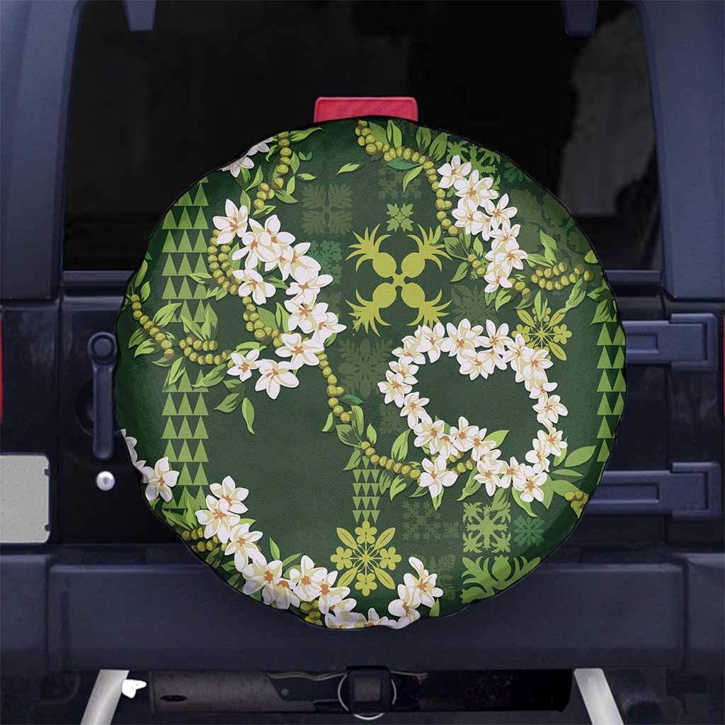 Mokihana Maile and Ilima Leis Spare Tire Cover Omaʻomaʻo Hawaiian Tapa Quilt Pattern - Polynesian Pride