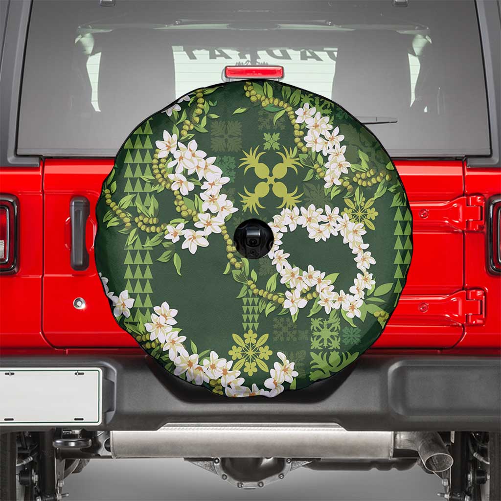 Mokihana Maile and Ilima Leis Spare Tire Cover Omaʻomaʻo Hawaiian Tapa Quilt Pattern - Polynesian Pride