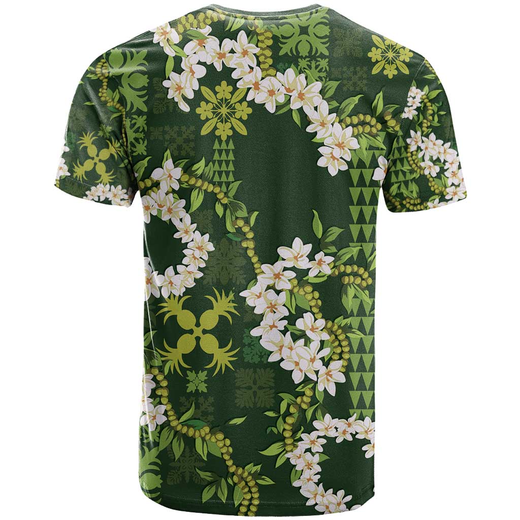 Mokihana Maile and Ilima Leis T Shirt Omaʻomaʻo Hawaiian Tapa Quilt Pattern - Polynesian Pride