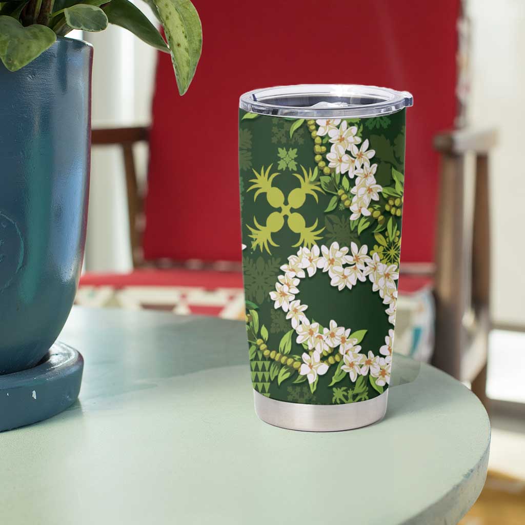 Mokihana Maile and Ilima Leis Tumbler Cup Omaʻomaʻo Hawaiian Tapa Quilt Pattern - Polynesian Pride