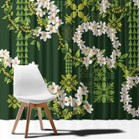 Mokihana Maile and Ilima Leis Window Curtain Omaʻomaʻo Hawaiian Tapa Quilt Pattern - Polynesian Pride