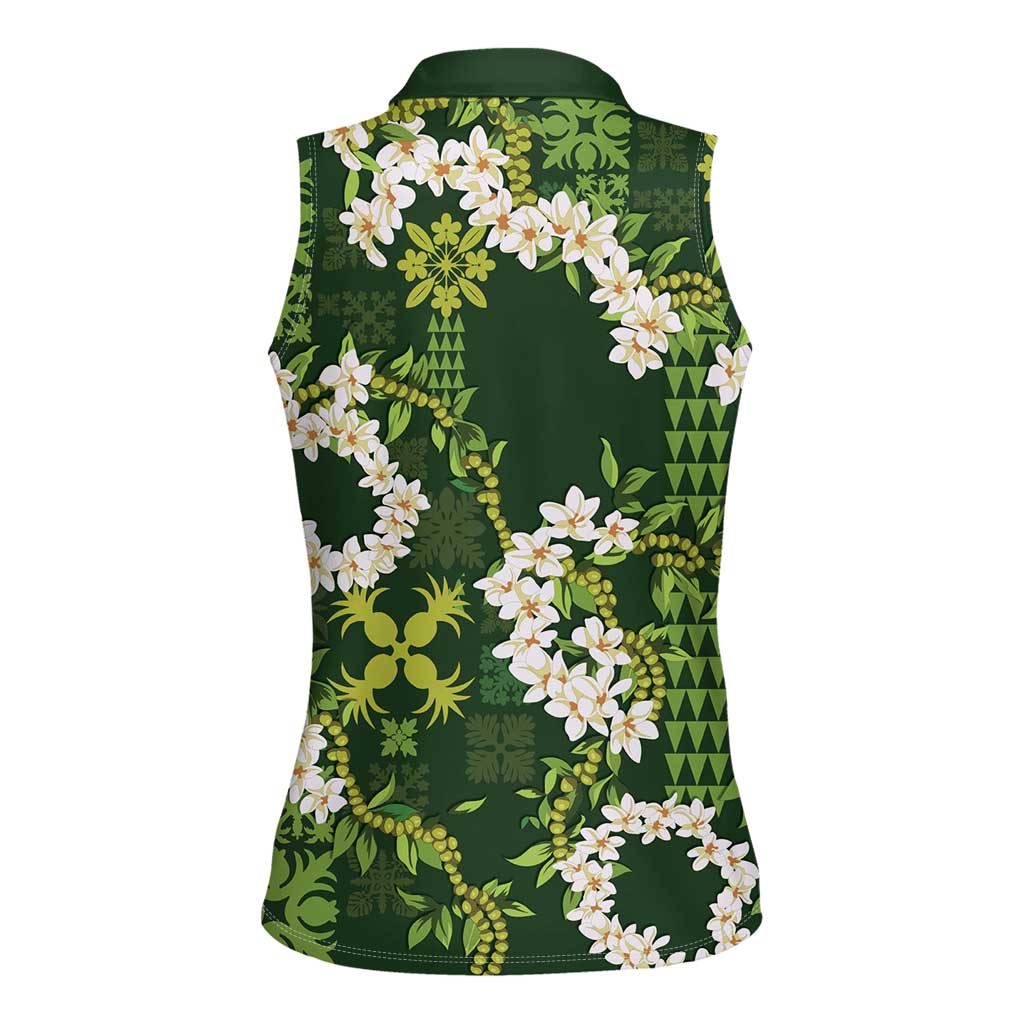 Mokihana Maile and Ilima Leis Women Sleeveless Polo Shirt Omaʻomaʻo Hawaiian Tapa Quilt Pattern - Polynesian Pride