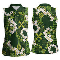 Mokihana Maile and Ilima Leis Women Sleeveless Polo Shirt Omaʻomaʻo Hawaiian Tapa Quilt Pattern - Polynesian Pride