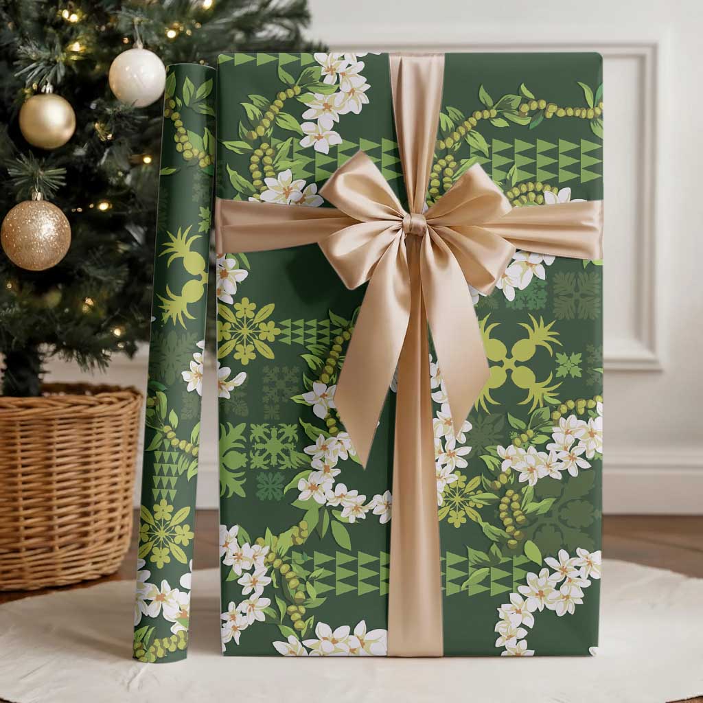 Mokihana Maile and Ilima Leis Wrapping Paper Omaʻomaʻo Hawaiian Tapa Quilt Pattern - Polynesian Pride