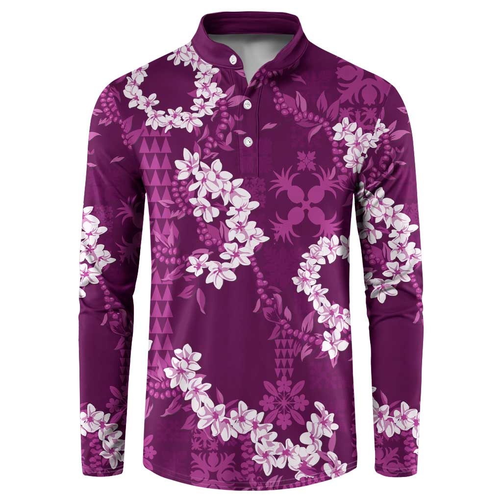 Mokihana Maile and Ilima Leis Button Sweatshirt Akala Hawaiian Tapa Quilt Pattern - Polynesian Pride