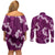 Mokihana Maile and Ilima Leis Couples Matching Off Shoulder Short Dress and Long Sleeve Button Shirt Akala Hawaiian Tapa Quilt Pattern - Polynesian Pride