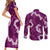 Mokihana Maile and Ilima Leis Couples Matching Short Sleeve Bodycon Dress and Long Sleeve Button Shirt Akala Hawaiian Tapa Quilt Pattern - Polynesian Pride