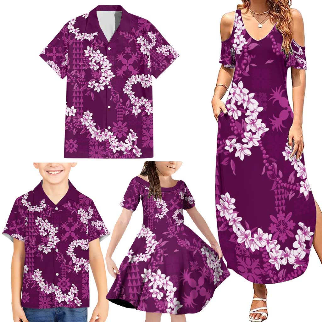 Mokihana Maile and Ilima Leis Family Matching Summer Maxi Dress and Hawaiian Shirt Akala Hawaiian Tapa Quilt Pattern - Polynesian Pride