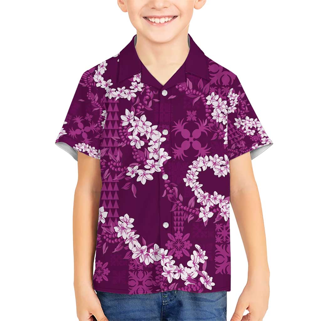 Mokihana Maile and Ilima Leis Kid Hawaiian Shirt Akala Hawaiian Tapa Quilt Pattern - Polynesian Pride