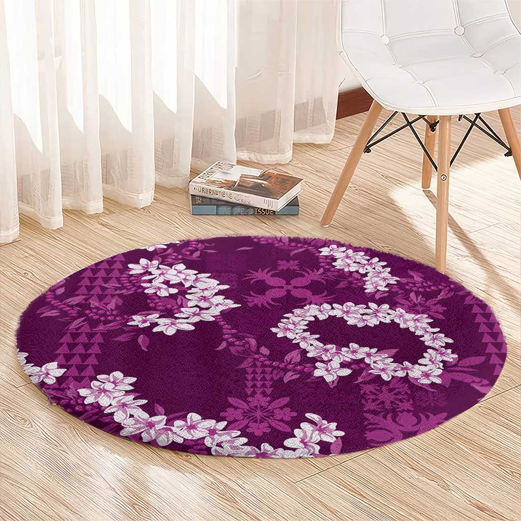 Mokihana Maile and Ilima Leis Round Carpet Akala Hawaiian Tapa Quilt Pattern - Polynesian Pride