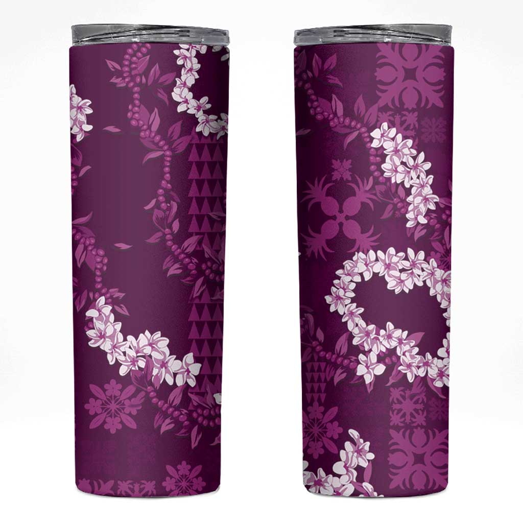 Mokihana Maile and Ilima Leis Skinny Tumbler Akala Hawaiian Tapa Quilt Pattern - Polynesian Pride