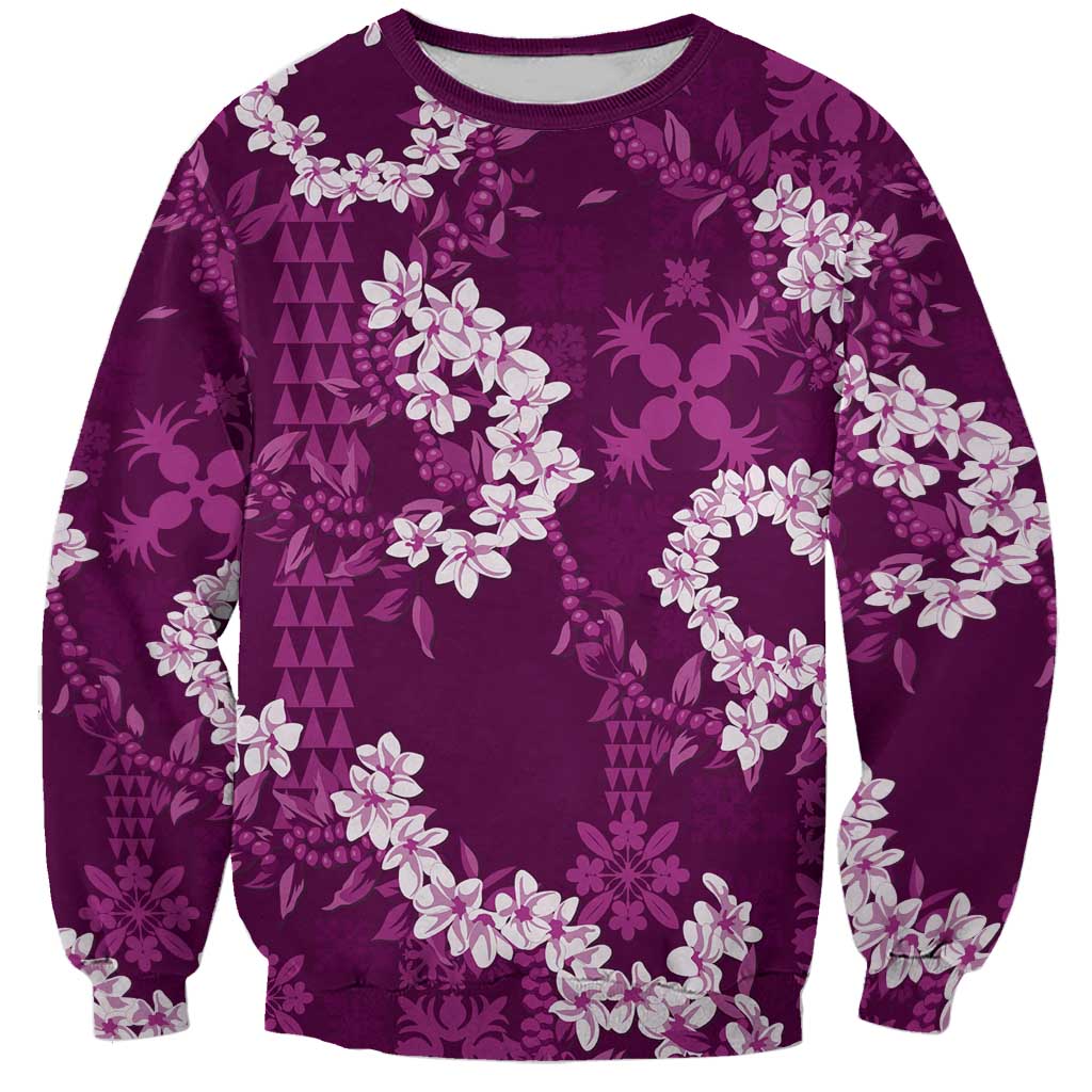 Mokihana Maile and Ilima Leis Sweatshirt Akala Hawaiian Tapa Quilt Pattern - Polynesian Pride