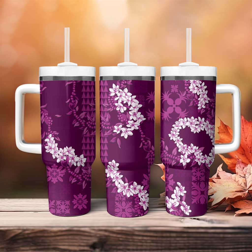 Mokihana Maile and Ilima Leis Tumbler With Handle Akala Hawaiian Tapa Quilt Pattern - Polynesian Pride