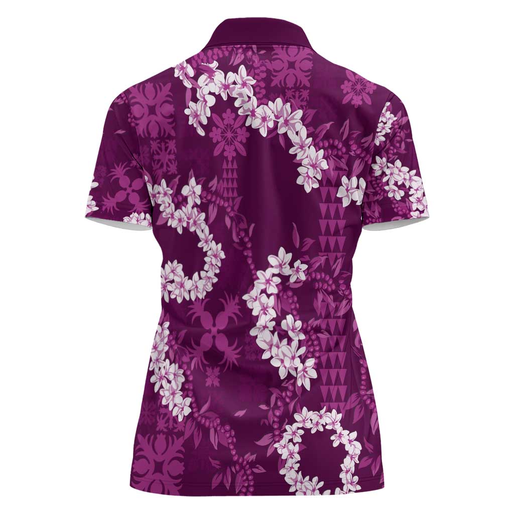 Mokihana Maile and Ilima Leis Women Polo Shirt Akala Hawaiian Tapa Quilt Pattern - Polynesian Pride