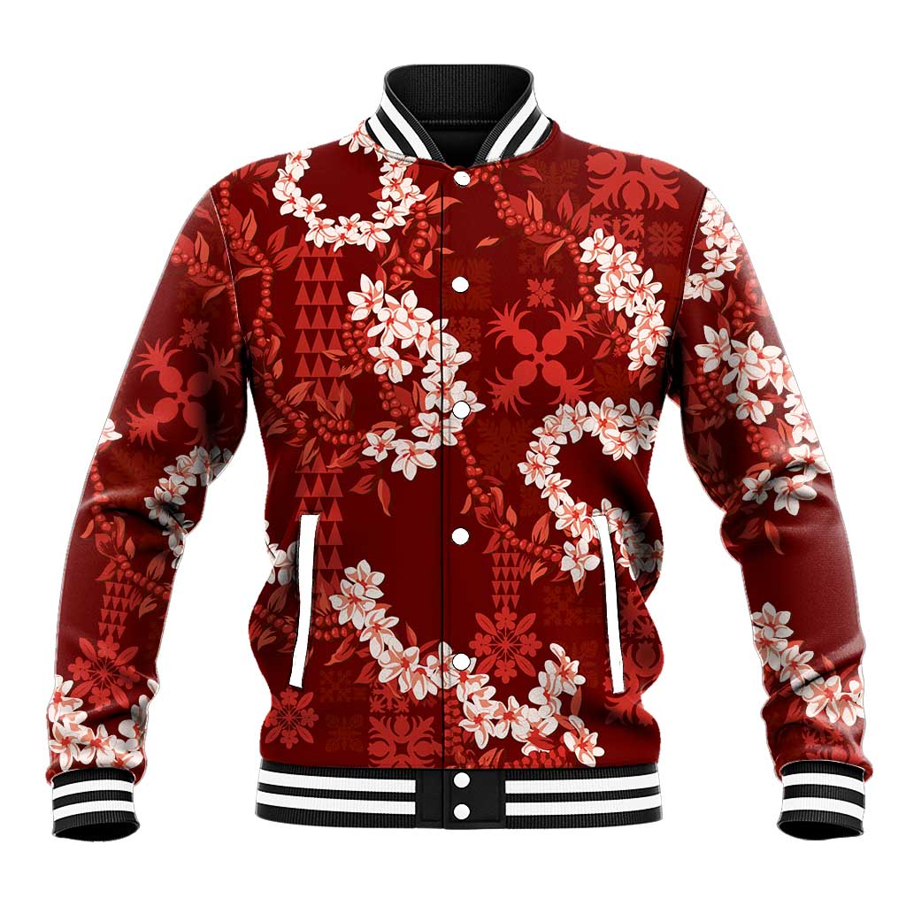 Mokihana Maile and Ilima Leis Baseball Jacket Ulaʻula Hawaiian Tapa Quilt Pattern - Polynesian Pride