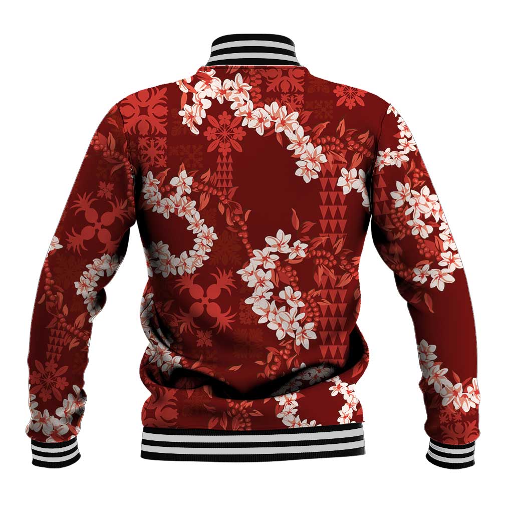 Mokihana Maile and Ilima Leis Baseball Jacket Ulaʻula Hawaiian Tapa Quilt Pattern - Polynesian Pride