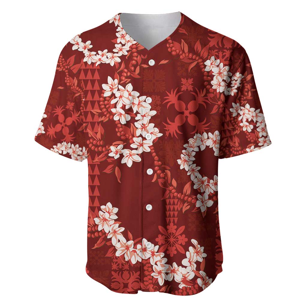 Mokihana Maile and Ilima Leis Baseball Jersey Ulaʻula Hawaiian Tapa Quilt Pattern - Polynesian Pride