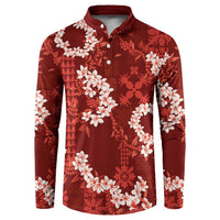 Mokihana Maile and Ilima Leis Button Sweatshirt Ulaʻula Hawaiian Tapa Quilt Pattern - Polynesian Pride