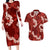Mokihana Maile and Ilima Leis Couples Matching Long Sleeve Bodycon Dress and Hawaiian Shirt Ulaʻula Hawaiian Tapa Quilt Pattern - Polynesian Pride