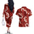 Mokihana Maile and Ilima Leis Couples Matching Off The Shoulder Long Sleeve Dress and Hawaiian Shirt Ulaʻula Hawaiian Tapa Quilt Pattern - Polynesian Pride