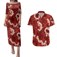 Mokihana Maile and Ilima Leis Couples Matching Puletasi and Hawaiian Shirt Ulaʻula Hawaiian Tapa Quilt Pattern - Polynesian Pride