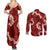 Mokihana Maile and Ilima Leis Couples Matching Summer Maxi Dress and Long Sleeve Button Shirt Ulaʻula Hawaiian Tapa Quilt Pattern - Polynesian Pride